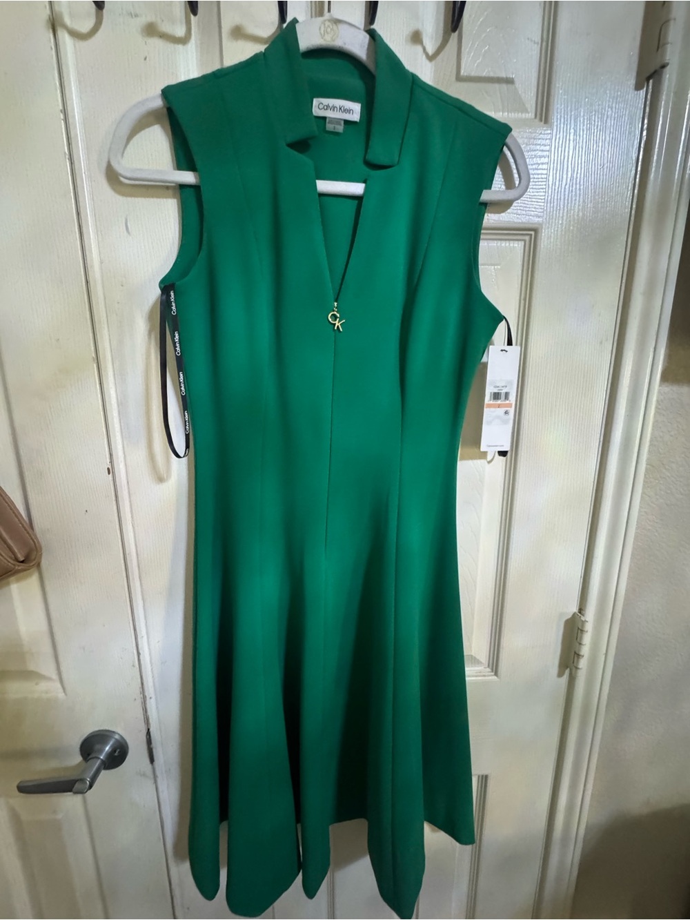Calvin Klein Emerald Green Sleeveless Fit-and-Flare Dress. NWT